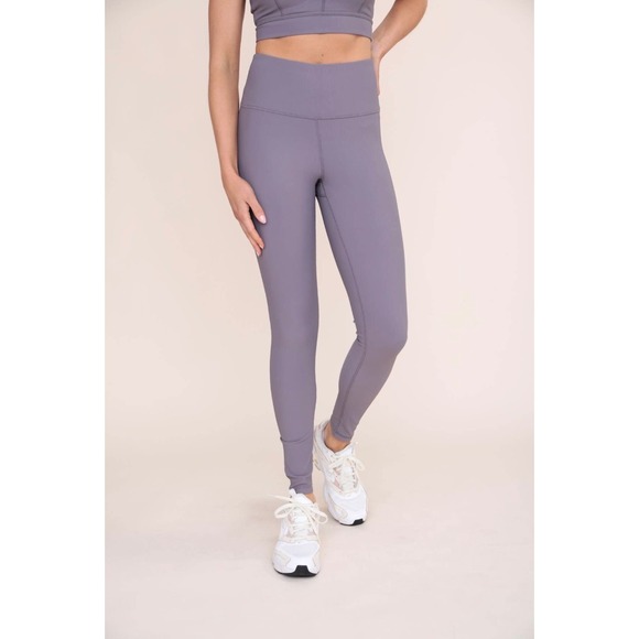 Mono B Women's Micro Ribbed‎ Lycra Blend Purple High Waisted Leggings Small NEW - Picture 1 of 8